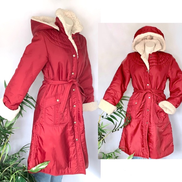 v i n t a g e :: Puffy Penny Lane Sherpa Longline Hooded Belted Coat - Picture 1 of 16